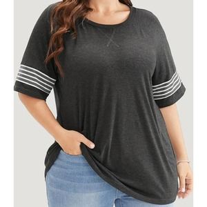 NWT Bloomchic Raglan Striped T-Shirt 1X Dark Gray